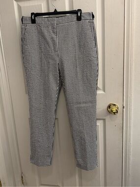 Zara Navy and White Striped Seersucker Chinos